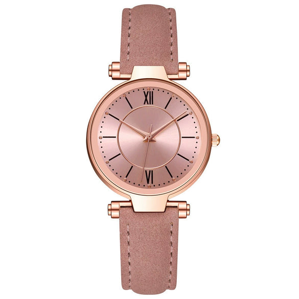 Women's Leisure Alloy Case Imitation Leather Strap Quartz Watch With Sun Pattern And Round Dial