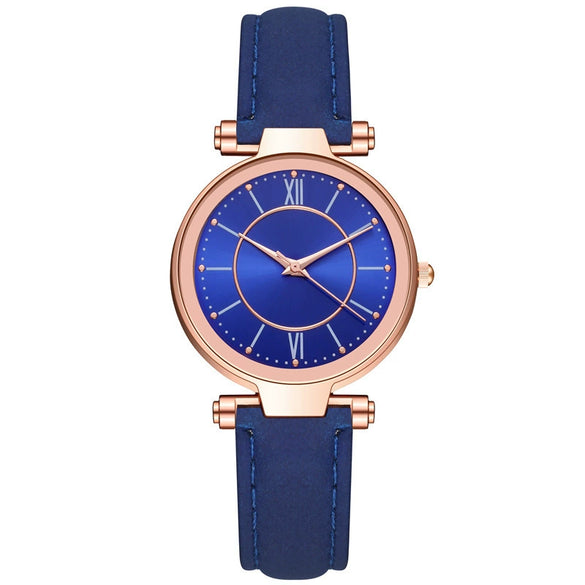 Women's Leisure Alloy Case Imitation Leather Strap Quartz Watch With Sun Pattern And Round Dial