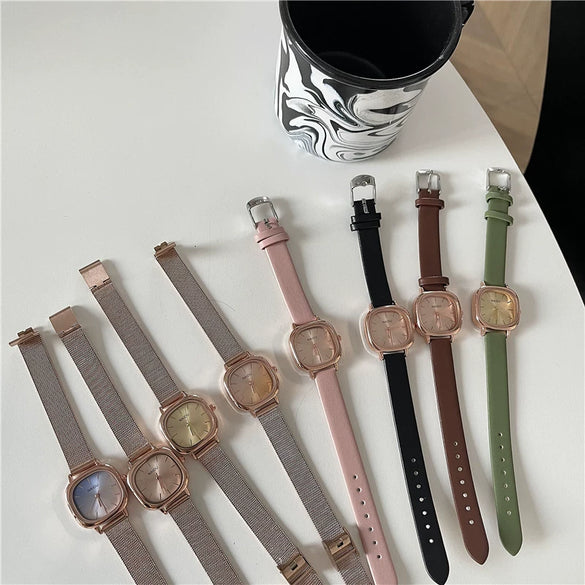 Women's Leisure Alloy Case Imitation Leather Strap Square Quartz Watch