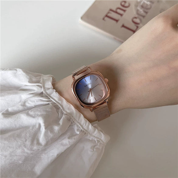 Women's Leisure Alloy Case Imitation Leather Strap Square Quartz Watch