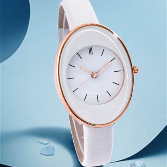 Women's Leisure Alloy Case Quartz Watch With Imitation Leather Strap And Stainless Steel Clasp Round Dial
