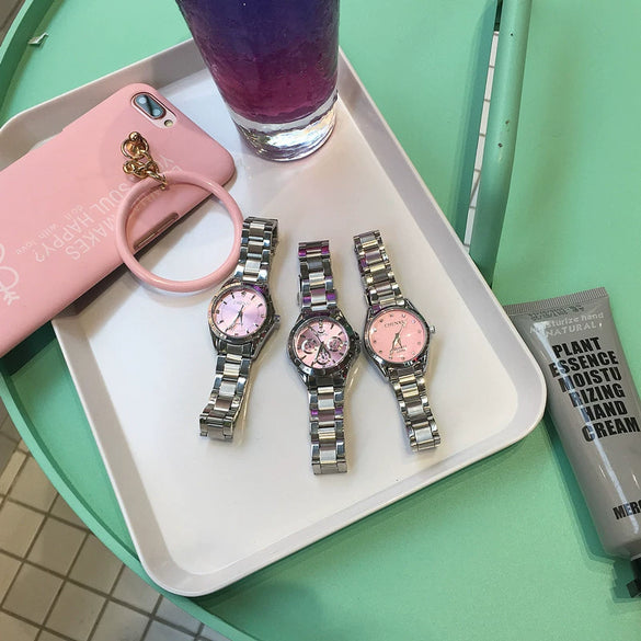 Women's Leisure Alloy Case Stainless Steel Strap Round Dial Quartz Watch