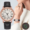 Women's Leisure Alloy Imitation Leather Belt Round Dial Quartz Watch With Diamondencrusted Luminous Design And Stainless Steel Buckle