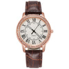 Women's Leisure Alloy Imitation Leather Belt Round Dial Quartz Watch With Diamondencrusted Luminous Design And Stainless Steel Buckle
