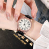 Women's Leisure Alloy Imitation Leather Belt Round Dial Quartz Watch With Diamondencrusted Luminous Design And Stainless Steel Buckle