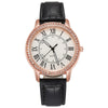 Women's Leisure Alloy Imitation Leather Belt Round Dial Quartz Watch With Diamondencrusted Luminous Design And Stainless Steel Buckle
