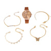 Women's Leisure Alloy Imitation Leather Strap Round Dial Diamond Rhinestone Butterfly Pattern Watch Bracelet