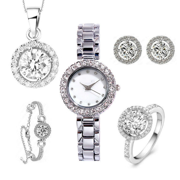 Women's Leisure Alloy Jewelry Set With Round Dial And Stainless Steel Clasp