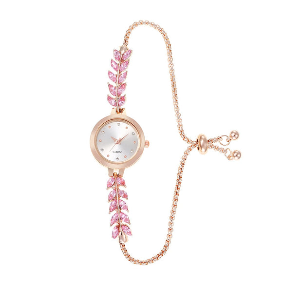 Women's Leisure Alloy Round Quartz Watch With Colored Diamond Thin Strap