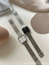 Women's Leisure Bamboo Strap Alloy Case Metal Texture Square Quartz Watch