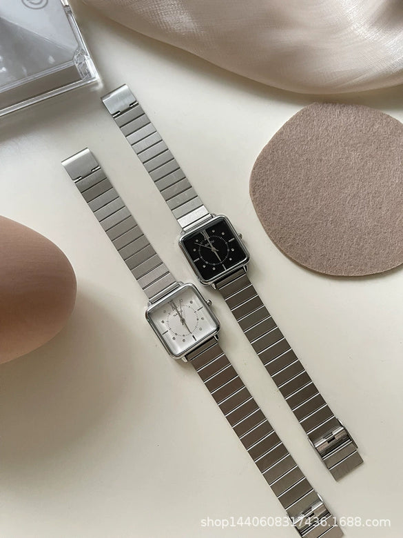 Women's Leisure Bamboo Strap Alloy Case Metal Texture Square Quartz Watch