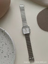 Women's Leisure Bamboo Strap Alloy Case Metal Texture Square Quartz Watch