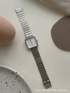 Women's Leisure Bamboo Strap Alloy Case Metal Texture Square Quartz Watch
