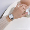 Women's Leisure Bamboo Strap Alloy Case Metal Texture Square Quartz Watch