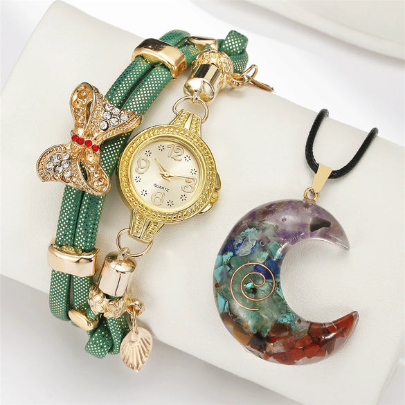 Women's Leisure Bracelet Watch With Alloy Case Pu Strap And Round Dial