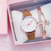 Women's Leisure Cute Heart Shaped Alloy Case Imitation Leather Strap Titanium Buckle Watch