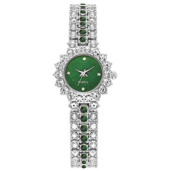Women's Leisure Diamond Bracelet Watch Twopiece Set Alloy Case Imitation Leather Strap Titanium Metal Clasp Round Dial