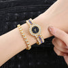 Women's Leisure Diamond Bracelet Watch Twopiece Set Alloy Case Imitation Leather Strap Titanium Metal Clasp Round Dial