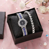 Women's Leisure Diamond Bracelet Watch Twopiece Set Alloy Case Imitation Leather Strap Titanium Metal Clasp Round Dial