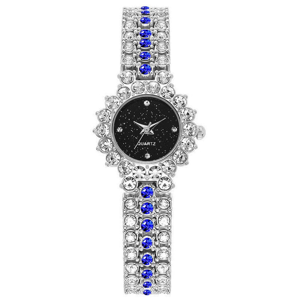 Women's Leisure Diamond Bracelet Watch Twopiece Set Alloy Case Imitation Leather Strap Titanium Metal Clasp Round Dial