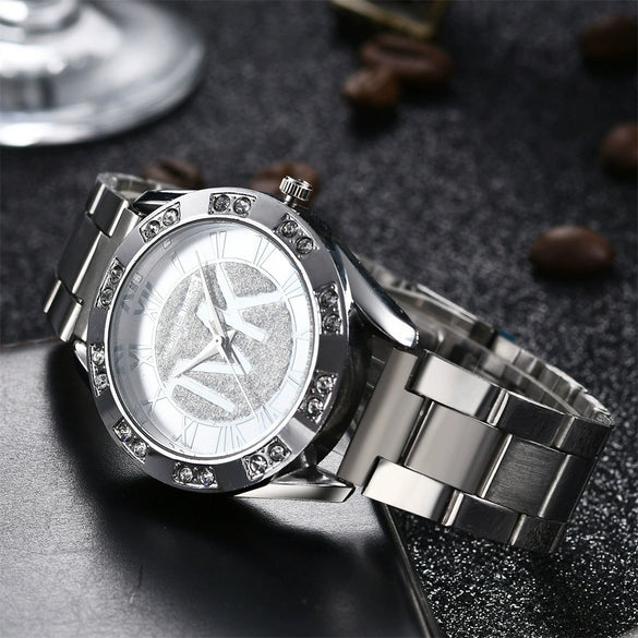 Women's Leisure Diamond Quartz Watch Alloy Case Stainless Steel Strap Round Dial