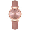 Women's Leisure Fashion Watch With Roman Sun Wheel Dial Mineral Strengthened Glass Mirror Genuine Leather Strap Rose Gold Clasp And Round Shape