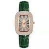 Women's Leisure Metal And Imitation Leather Barrelshaped Rhinestone Watch
