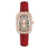 Women's Leisure Metal And Imitation Leather Barrelshaped Rhinestone Watch