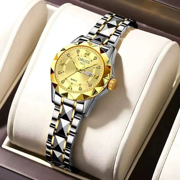 Women's Leisure Quartz Watch Alloy Case And Strap Round Dial With Print Logo