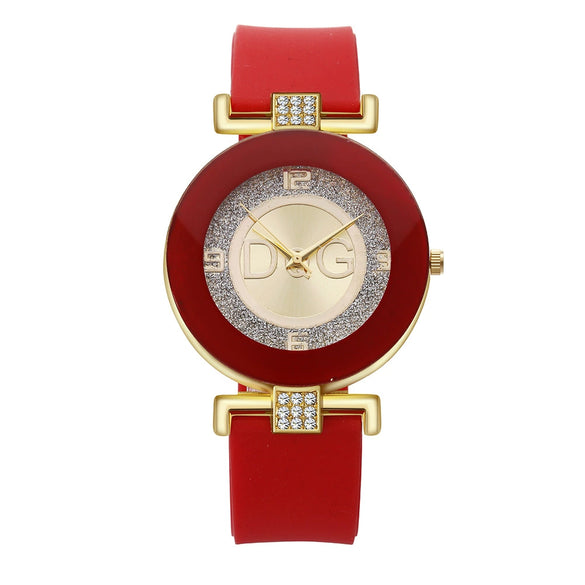 Women's Leisure Quartz Watch Alloy Case Glass Mirror Silicone Strap Round Dial