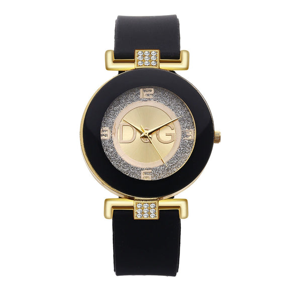 Women's Leisure Quartz Watch Alloy Case Glass Mirror Silicone Strap Round Dial