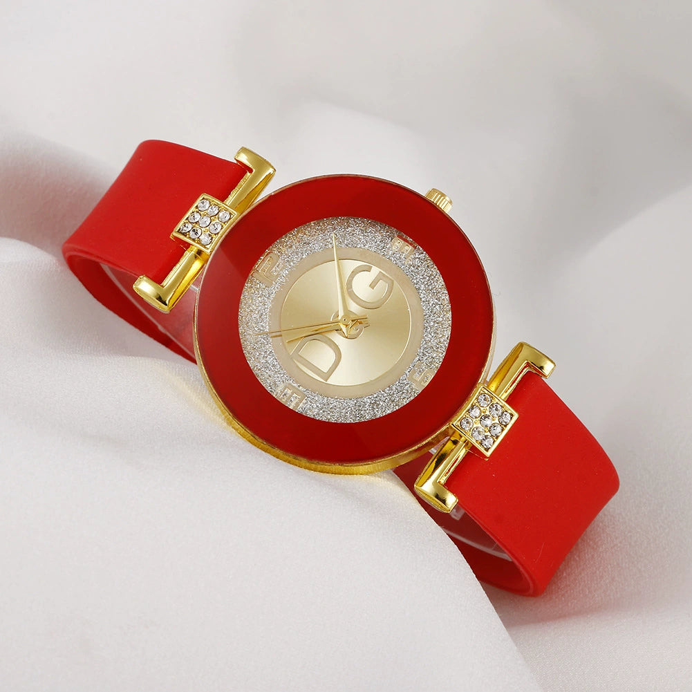 Women's Leisure Quartz Watch Alloy Case Glass Mirror Silicone Strap ...