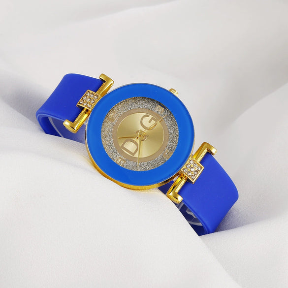 Women's Leisure Quartz Watch Alloy Case Glass Mirror Silicone Strap Round Dial
