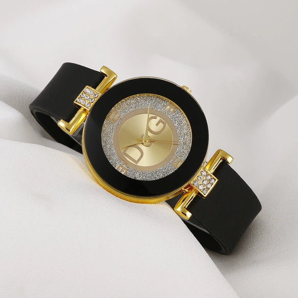 Women's Leisure Quartz Watch Alloy Case Glass Mirror Silicone Strap Round Dial