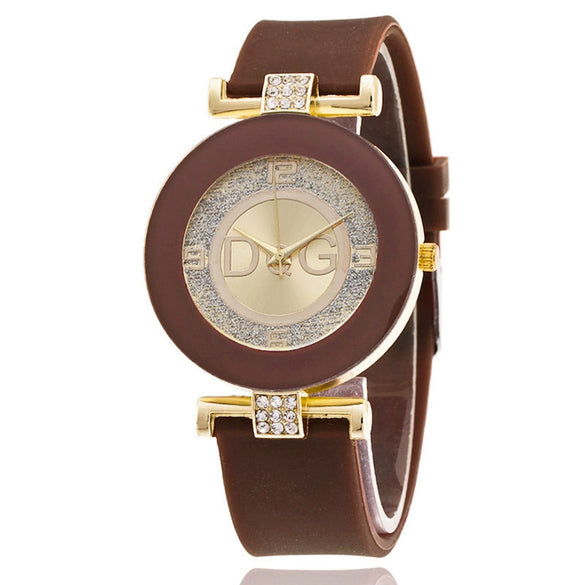 Women's Leisure Quartz Watch Alloy Case Glass Mirror Silicone Strap Round Dial