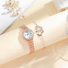 Women's Leisure Quartz Watch Alloy Case Imitation Leather Strap Round Dial Diamondencrusted