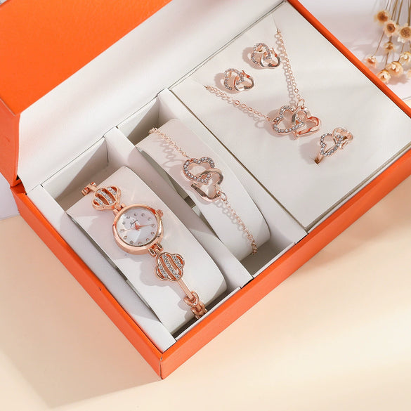 Women's Leisure Quartz Watch Alloy Case Imitation Leather Strap Round Dial Diamondencrusted