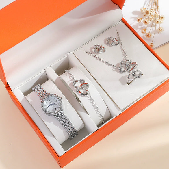 Women's Leisure Quartz Watch Alloy Case Imitation Leather Strap Round Dial Diamondencrusted