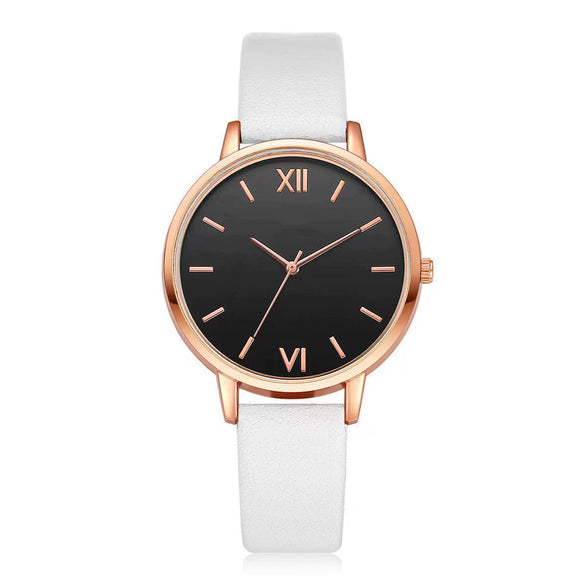 Women's Leisure Quartz Watch Set With Alloy Case Imitation Leather Strap And Round Dial