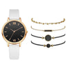Women's Leisure Quartz Watch Set With Alloy Case Imitation Leather Strap And Round Dial