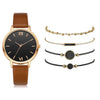 Women's Leisure Quartz Watch Set With Alloy Case Imitation Leather Strap And Round Dial