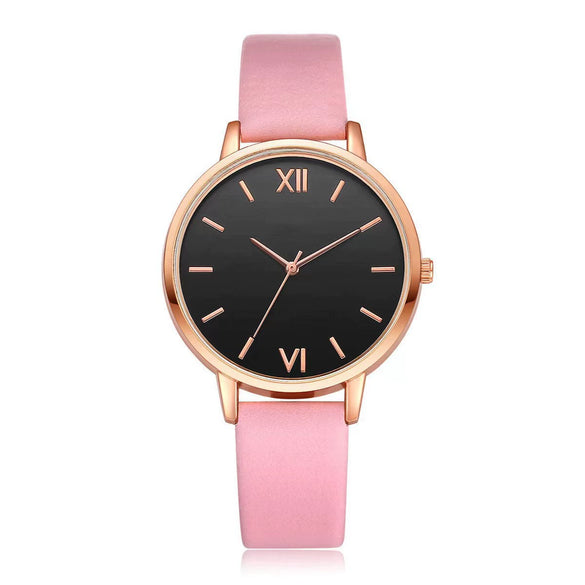 Women's Leisure Quartz Watch Set With Alloy Case Imitation Leather Strap And Round Dial