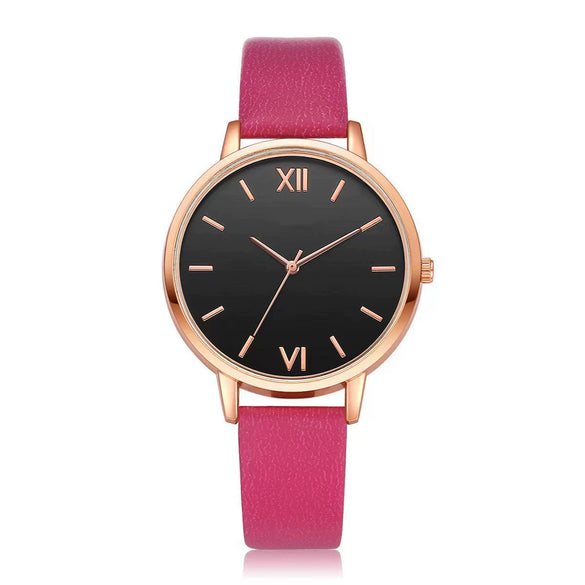 Women's Leisure Quartz Watch Set With Alloy Case Imitation Leather Strap And Round Dial