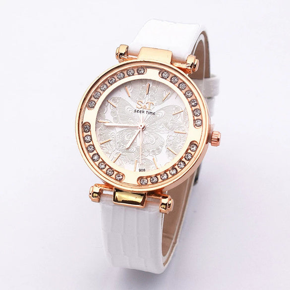 Women's Leisure Quartz Watch With Alloy Case Imitation Leather Strap And Round Dial