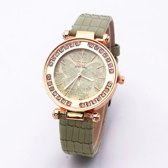 Women's Leisure Quartz Watch With Alloy Case Imitation Leather Strap And Round Dial