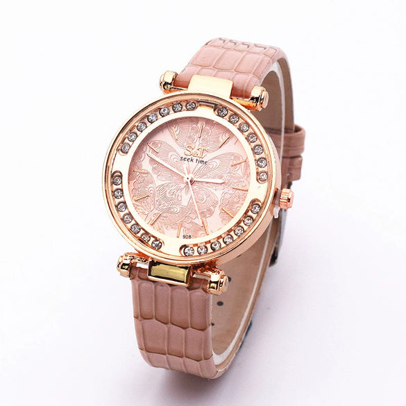 Women's Leisure Quartz Watch With Alloy Case Imitation Leather Strap And Round Dial