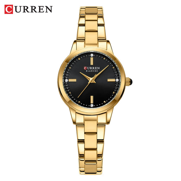 Women's Leisure Quartz Watch With Alloy Case Stainless Steel Band And Round Dial Set With Rhinestones