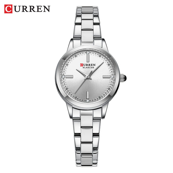Women's Leisure Quartz Watch With Alloy Case Stainless Steel Band And Round Dial Set With Rhinestones