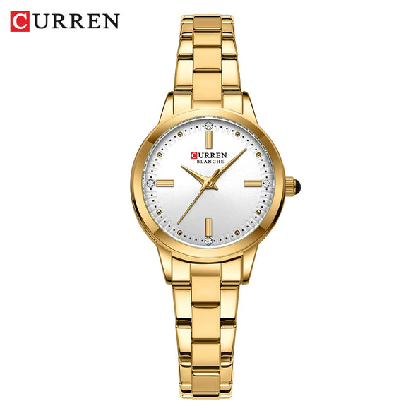 Women's Leisure Quartz Watch With Alloy Case Stainless Steel Band And Round Dial Set With Rhinestones