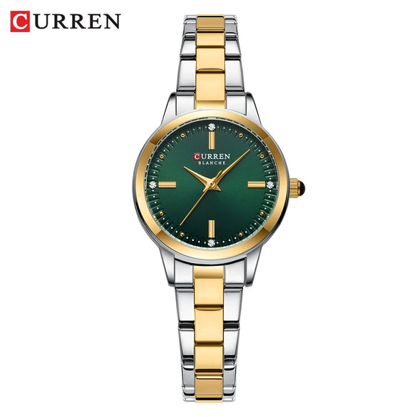 Women's Leisure Quartz Watch With Alloy Case Stainless Steel Band And Round Dial Set With Rhinestones